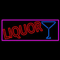 Liquor With Martini Glass With Pink Border Neon Skilt
