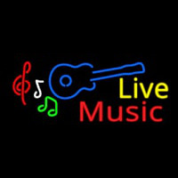 Live Music With Guitar Neon Skilt