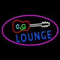 Lounge And Guitar Oval With Pink Border Neon Skilt