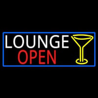 Lounge And Martini Glass Open With Blue Border Neon Skilt