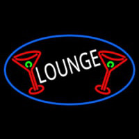 Lounge And Martini Glass Oval With Blue Border Neon Skilt