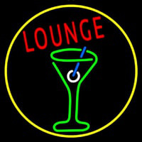 Lounge And Martini Glass Oval With Yellow Border Neon Skilt