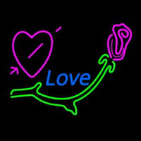 Love With Rose And Heart Neon Skilt