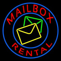 Mail Bo  Rental Blue Circle Neon Skilt