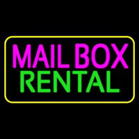 Mailbo  Rental Block Yellow Border Neon Skilt