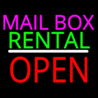 Mailbo  Rental Open Block White Line Neon Skilt