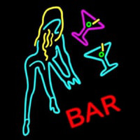 Martini Glasses Girl Bar Neon Skilt