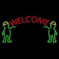 Men Holding Welcome Banner Neon Skilt