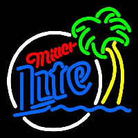Miller Lite Circle Beach Palm Tree Beer Sign Neon Skilt