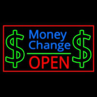 Money Change Dollar Logo Open Red Border Neon Skilt