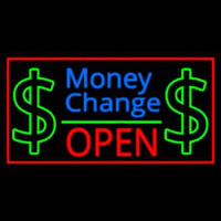 Money Change Dollar Logo Open Red Border Neon Skilt