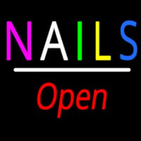Multi Colored Nails Open White Line Neon Skilt