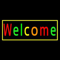 Multi Colored Welcome With Yellow Border Neon Skilt