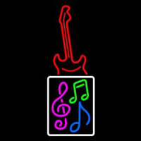 Musical Notes With Guitar Logo 1 Neon Skilt