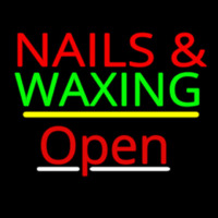 Nails And Wa ing Open Yellow Line Neon Skilt