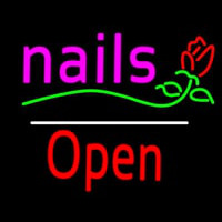 Nails Open White Line Flower Logo Neon Skilt