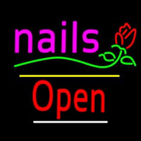 Nails Open Yellow Line Flower Logo Neon Skilt