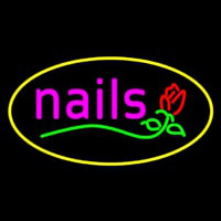 Nails With Flower Logo Oval Yellow Neon Skilt