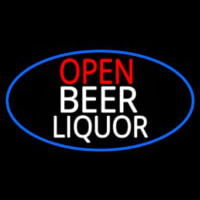 Open Beer Liquor Oval With Blue Border Neon Skilt