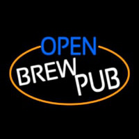 Open Brew Pub Oval With Orange Border Neon Skilt