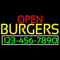 Open Burgers With Numbers Neon Skilt