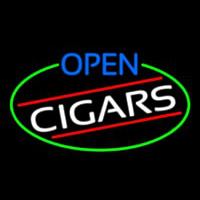Open Cigars Oval With Green Border Neon Skilt
