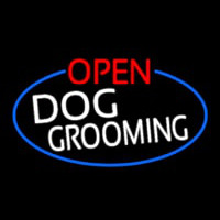 Open Dog Grooming Oval With Blue Border Neon Skilt