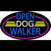 Open Dog Walker Oval With Pink Border Neon Skilt