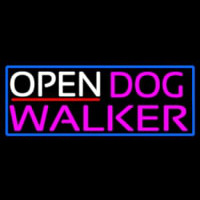 Open Dog Walker With Blue Border Neon Skilt