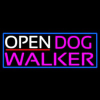 Open Dog Walker With Blue Border Neon Skilt