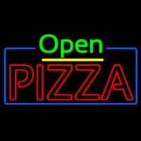 Open Double Stroke Pizza With Blue Border Neon Skilt