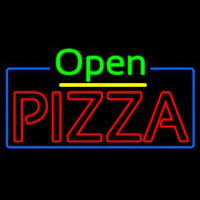 Open Double Stroke Pizza With Blue Border Neon Skilt