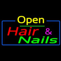 Open Hair And Nails With Blue Border Neon Skilt