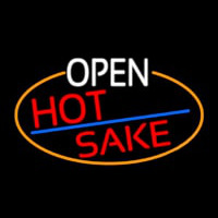 Open Hot Sake Oval With Orange Border Neon Skilt