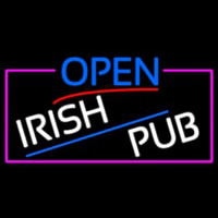 Open Irish Pub With Pink Border Neon Skilt