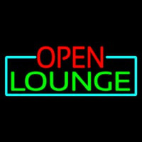 Open Lounge With Turquoise Border Neon Skilt