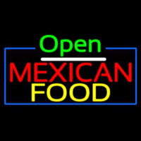 Open Me ican Food With Blue Border Neon Skilt