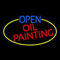 Open Oil Painting Oval With Yellow Border Neon Skilt