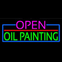 Open Oil Painting With Blue Border Neon Skilt