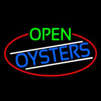 Open Oysters Oval With Red Border Neon Skilt