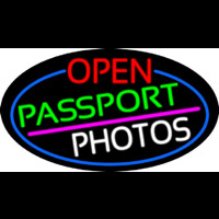 Open Passport Photos Oval With Blue Border Neon Skilt