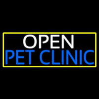 Open Pet Clinic With Yellow Border Neon Skilt
