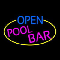 Open Pool Bar Oval With Yellow Border Neon Skilt