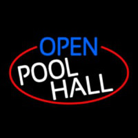 Open Pool Hall Oval With Red Border Neon Skilt