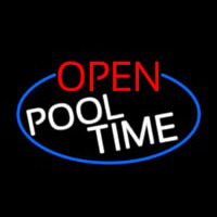Open Pool Time Oval With Blue Border Neon Skilt