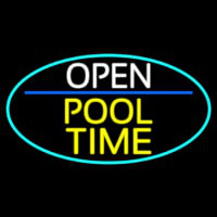 Open Pool Time Oval With Turquoise Border Neon Skilt