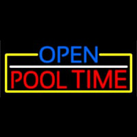Open Pool Time With Yellow Border Neon Skilt