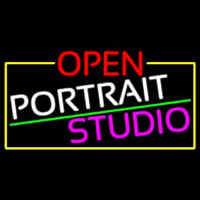 Open Portrait Studio With Yellow Border Neon Skilt