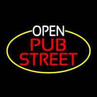 Open Pub Street Oval With Yellow Border Neon Skilt