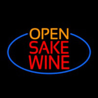Open Sake Wine Oval With Blue Border Neon Skilt